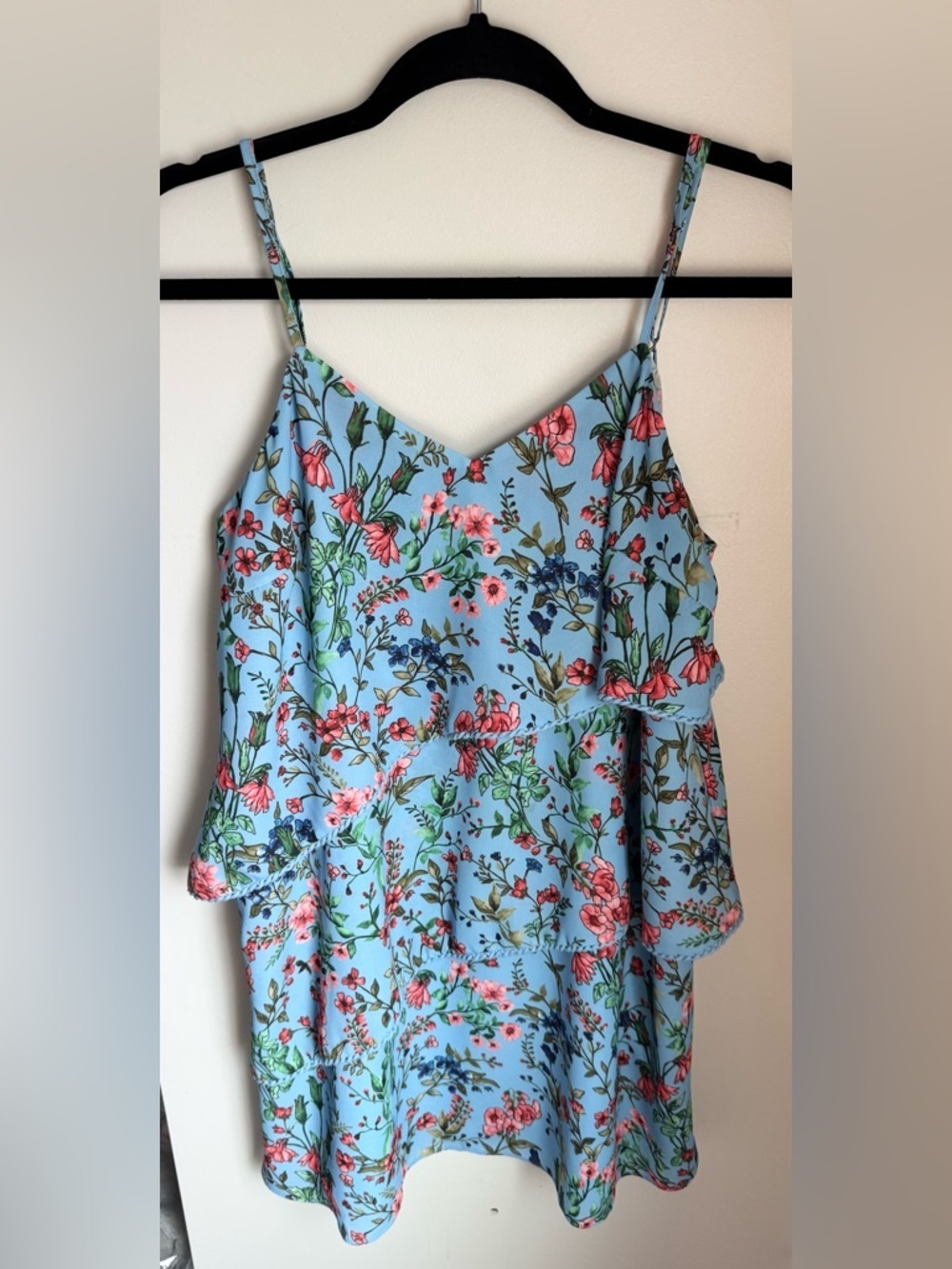 Devlin Powder Blue Floral Ruffled Layered Mini Dress Size XS